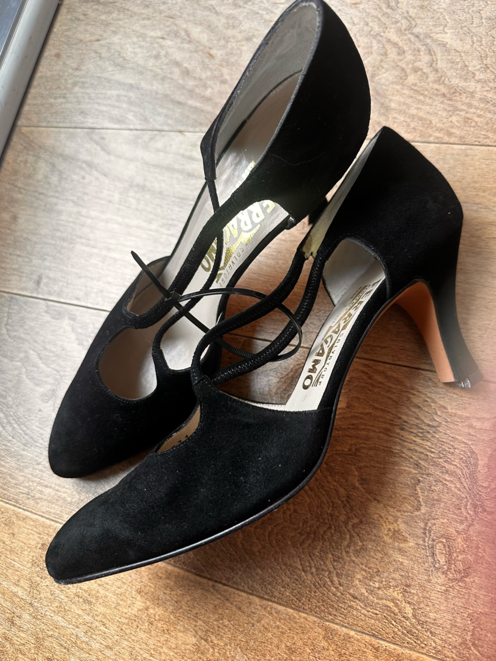 Salvatore Ferragamo Black Suede Pointed-Toe Ankle-Strap Heels